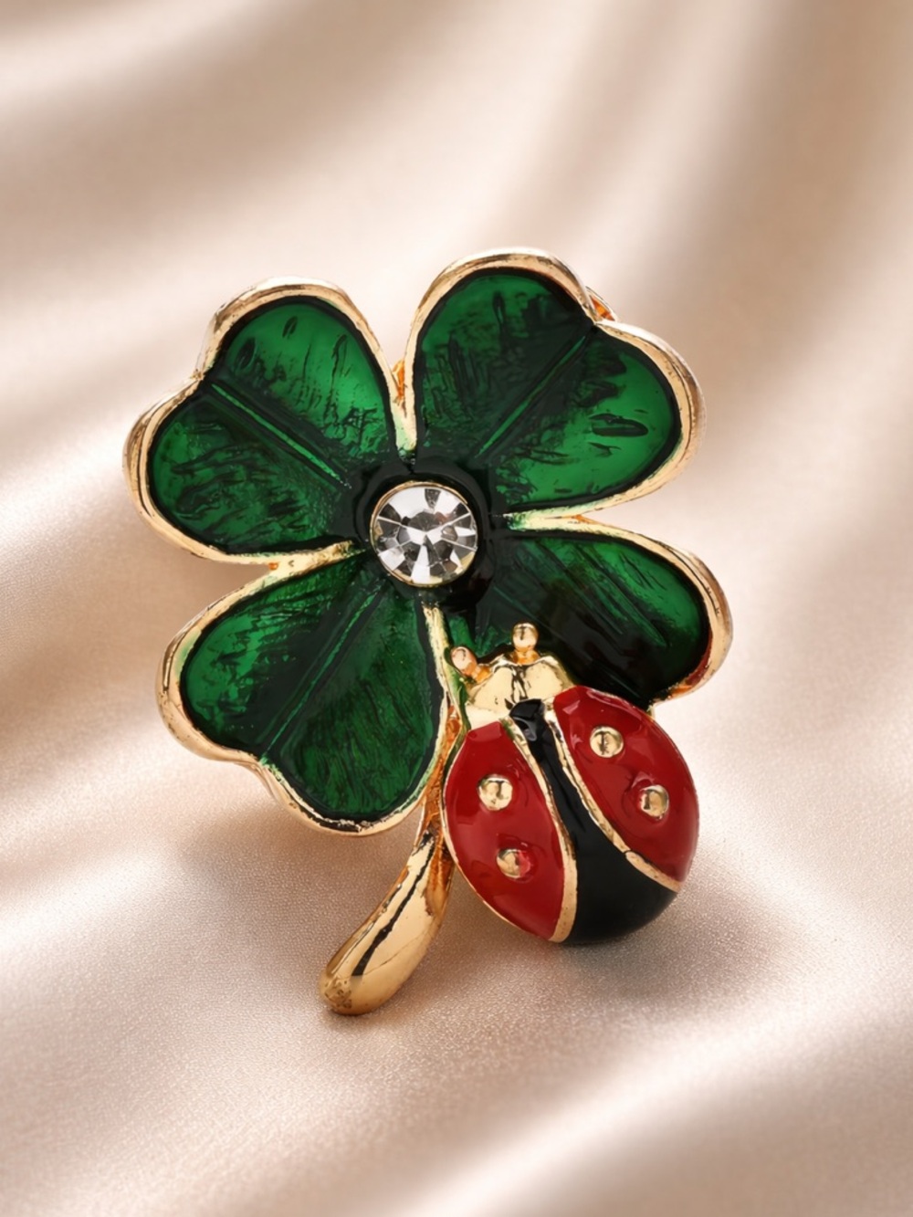 Lucky Charm Clover Brooch – Luxury Enamel Ladybug Jewelry